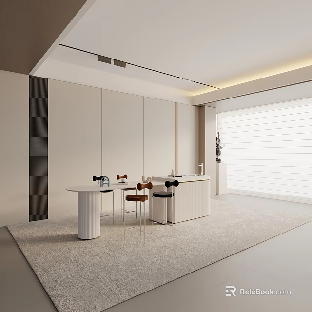 Modern Open Kitchen Dining Table Set With Minimalist Design And Comfortable Chairs 3d model