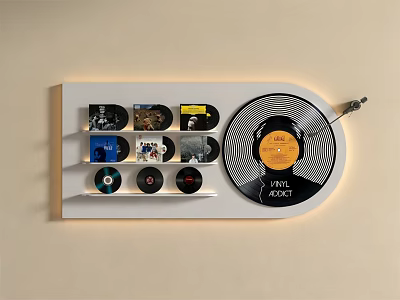 Decorative Wall Mounted Record Display Hanging Accessory With Vinyl And CD Shelves 3d model
