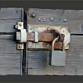 Vintage Wooden Door With Rusty Metal Lock And Hinges On Dark Surface