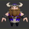 Muscular Horned Fantasy Game Warrior Character With Brown Beard Purple Outfit And Metal Arm Guards