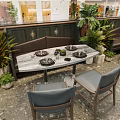 Modern Café Interior Design With Marble Tables Green Plants And Wooden Bar