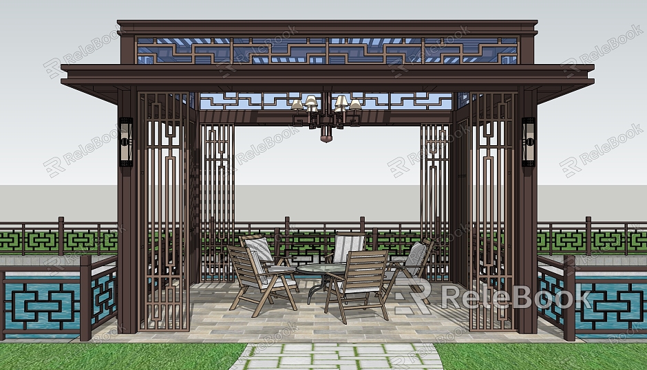 New Chinese Style Gazebo Gazebo Landscape model