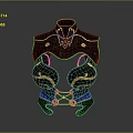 Dark Blue Decorative Breastplate With Golden Ornaments Red Straps And Ornate Home Decor