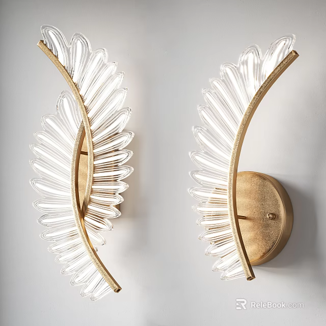 Modern Elegant Feather Design Glass Wall Sconces With Gold Metal Frame 3d model 