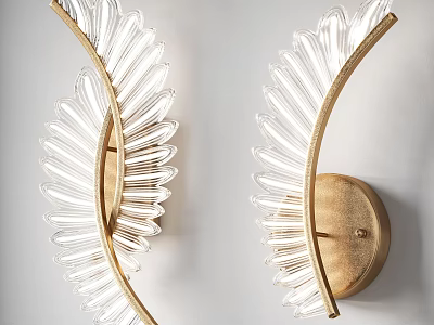 Modern Elegant Feather Design Glass Wall Sconces With Gold Metal Frame 3d model