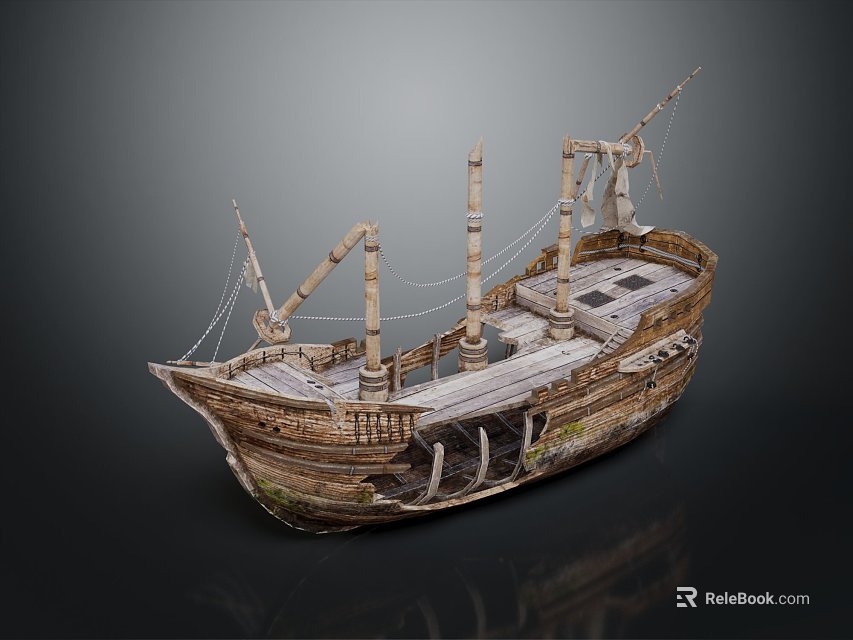 Vintage Wooden Ship With Masts Ropes And Weathered Deck Details 3d model 