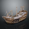 Vintage Wooden Ship With Masts Ropes And Weathered Deck Details