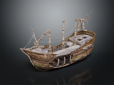 Vintage Wooden Ship With Masts Ropes And Weathered Deck Details 3d model