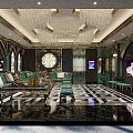 Opulent KTV Interior Design With Crystal Chandelier Plush Sofas TV Screens And Patterned Flooring