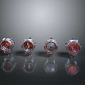 Modern Four Piece Metallic Light Fixture Set With Red Silver Accents And Dark Background