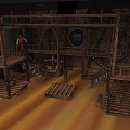 Vintage Wooden Cultural Art Exhibition Hall With Multi Level Platforms And Staircases