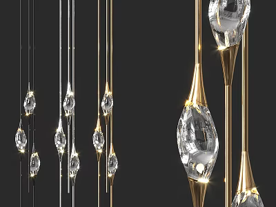 Modern Crystal Chandelier With Gold Metal Rods And Hanging Pendants 3d model