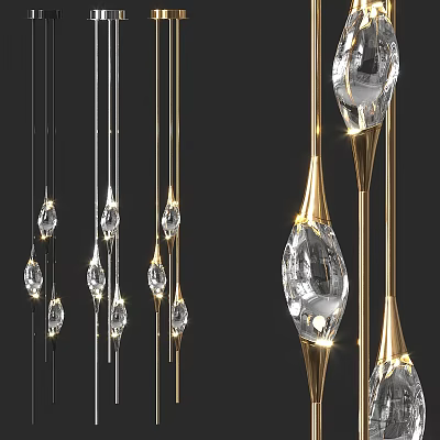 Modern Crystal Chandelier With Gold Metal Rods And Hanging Pendants 3d model