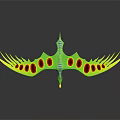 Green And Yellow Eagle Shaped Kite With Red Spotted Wings On Black Background