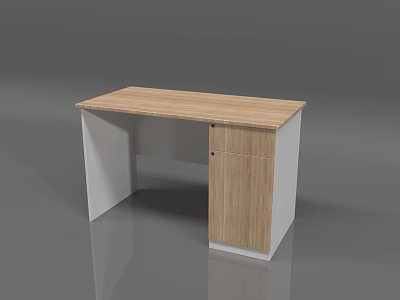 Modern Office Desk With Wooden Top White Cabinet And Drawer Storage 3d model