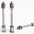 Decorative Stone Pillars With Ornate Top Designs Standing And Fallen Structures 3d model