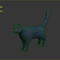 Blue Cat With Yellow Eyes In 3D Stylized Model On Gray Background