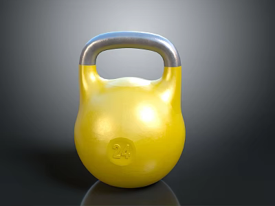 Yellow Kettlebell Fitness Equipment With Silver Handle And 24 kg Marking 3d model