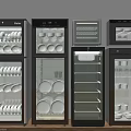 Modern Black Kitchen Appliances With Glass Door Storage And Dinnerware