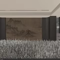 Chinese Background Wall with Mountain Water Pattern in Interior Dark Decor and Ceiling Lighting 3d model