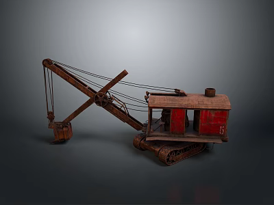 Vintage Tracked Mechanical Model With Red Cabin And Metal Arm Structure 3d model