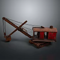 Vintage Tracked Mechanical Model With Red Cabin And Metal Arm Structure 3d model