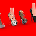Zebra Pattern High Heels on Red Background with Various Designs and Styles 3d model