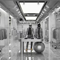 Modern Clothing Store Interior With Mannequins Displayed Clothes And Mirrors
