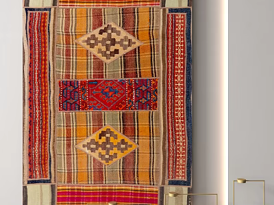 Vibrant Square Rug With Geometric Patterns Diamond Motifs And Colorful Striped Borders 3d model