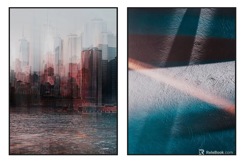 Urban City Skyline With Water Reflection And Abstract Light Colorful Texture 3d model 