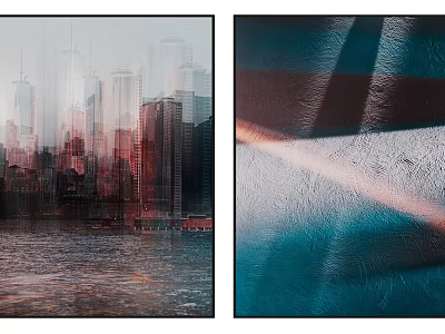 Urban City Skyline With Water Reflection And Abstract Light Colorful Texture 3d model