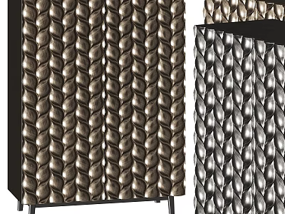 Modern Storage Cabinet With Woven Metal Texture And Gold Silver Finish 3d model