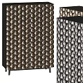 Modern Storage Cabinet With Woven Metal Texture And Gold Silver Finish