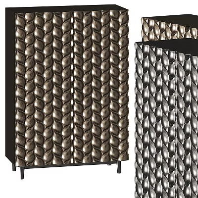 Modern Storage Cabinet With Woven Metal Texture And Gold Silver Finish 3d model