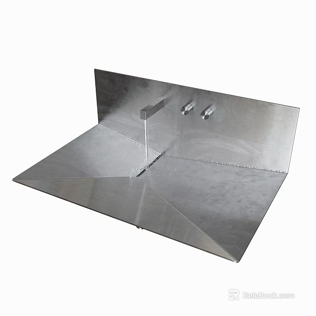 Stainless Steel Sink Countertop Design With Backsplash And Double Faucet Holes 3d model 