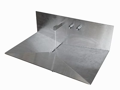 Stainless Steel Sink Countertop Design With Backsplash And Double Faucet Holes 3d model