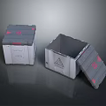 Gray Storage Boxes With Open Lid Red Symbols And Labels For Home Storage