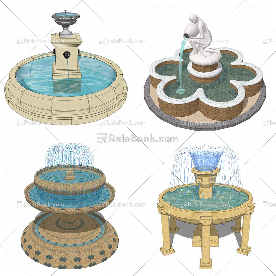 Modern Fountain Fountain Waterscape Money Banknote Globe Bottle model