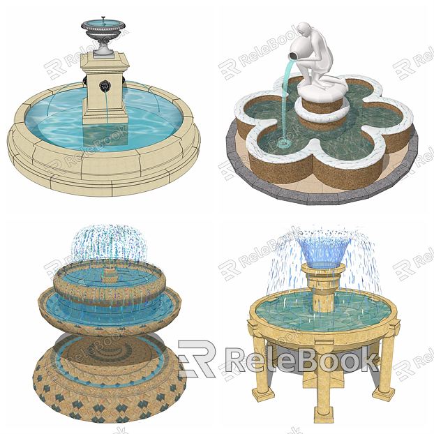 Modern Fountain Fountain Waterscape Money Banknote Globe Bottle model