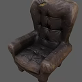 Vintage Dark Brown Leather Tufted Wingback Single Sofa with Detailed Stitching