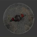 Armored Mythical Creature With Spiked Helmet Red Silver Armor Standing On Intricate Circular Platform