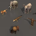 Reptile Crocodile Surrounded By Various Wild Animals Such As Elephants Gorillas