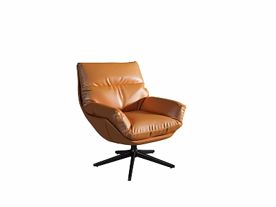 Brown Leather Leisure Chair With Modern Swivel Base For Home Living Room 3d model