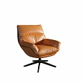 Brown Leather Leisure Chair With Modern Swivel Base For Home Living Room