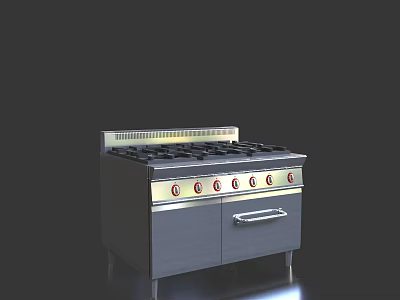 Stainless Steel Kitchen Gas Stove With Multiple Burners Control Knobs And Cabinet 3d model