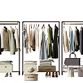 Stylish Clothing Display On Racks With Shoes Bags And Boxes
