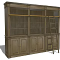 Traditional Wooden Wine Cabinet With Multiple Shelves And Ladder For Home Storage