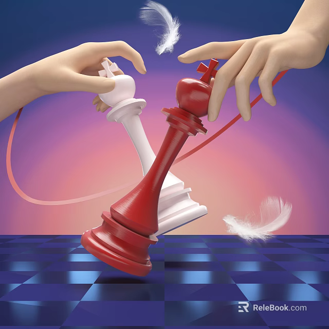 Photo Spot With Hands Holding Crossed White And Red Chess Kings And Feathers On Chessboard 3d model 