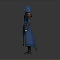 Blue Hooded Robe With Gray Arm Guards And Boots Standing On Gray Background