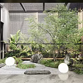 Modern Scenic Feature Wall With Lush Plants Trees Rocks And Round Lights